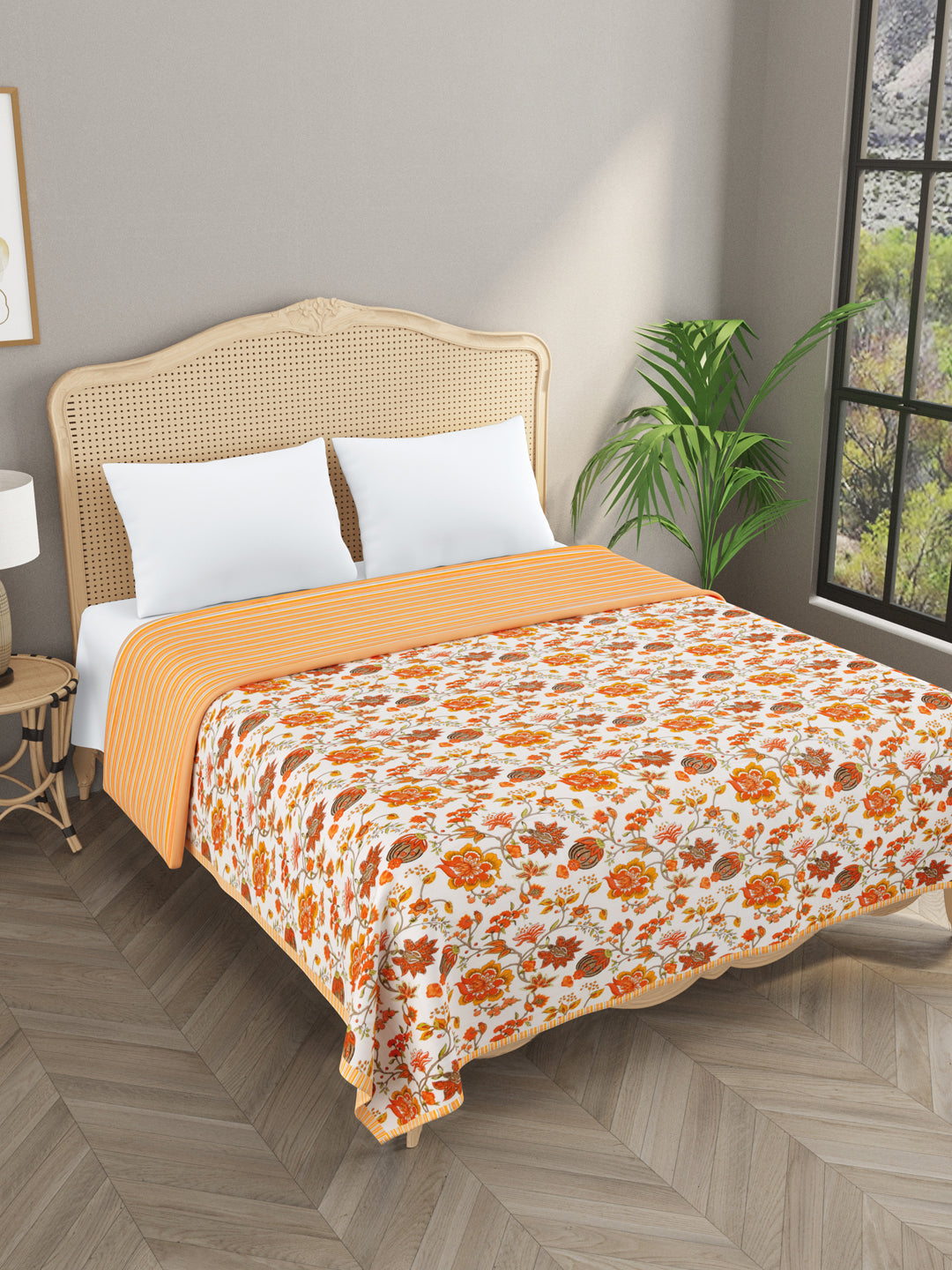 Double Bed Floral Print Reversible Dohar/AC Blanket in Thick Cotton