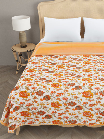 Double Bed Floral Print Reversible Dohar/AC Blanket in Thick Cotton