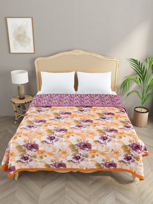 Double Bed Floral Print Reversible Dohar/AC Blanket in Thick Cotton