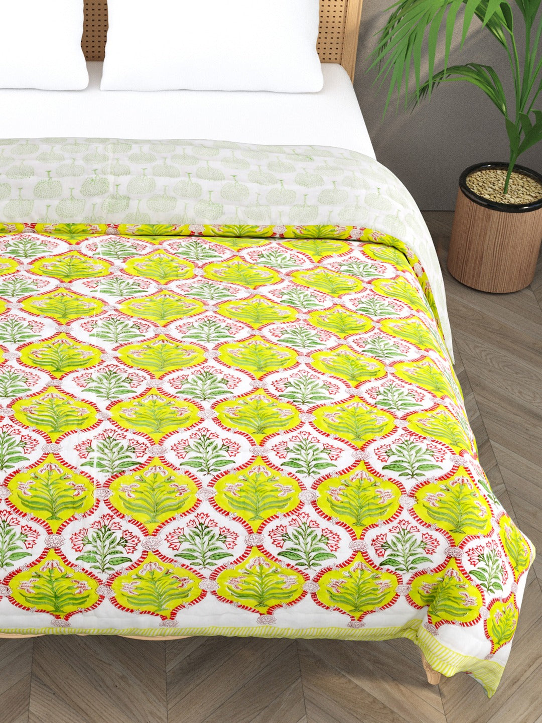 Double King Handblock printed Cotton Jaipuri Razai/Quilt