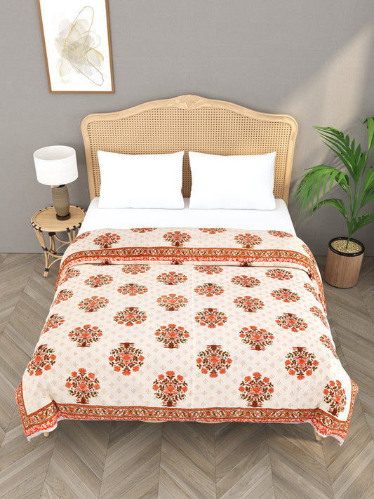 Floral Printed Double Bed Cotton Quilt with cotton filling