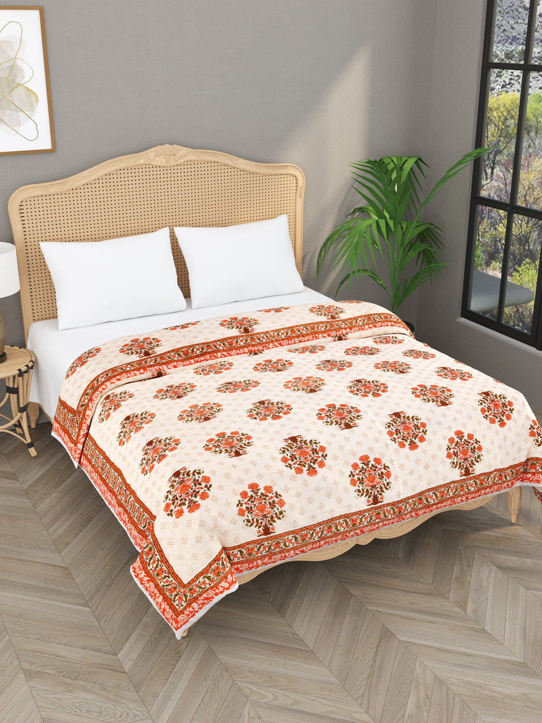 Floral Printed Double Bed Cotton Quilt with cotton filling