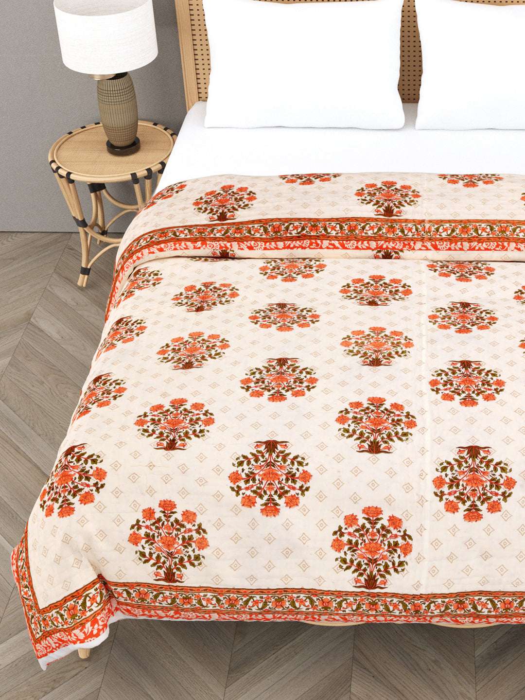 Floral Printed Double Bed Cotton Quilt with cotton filling