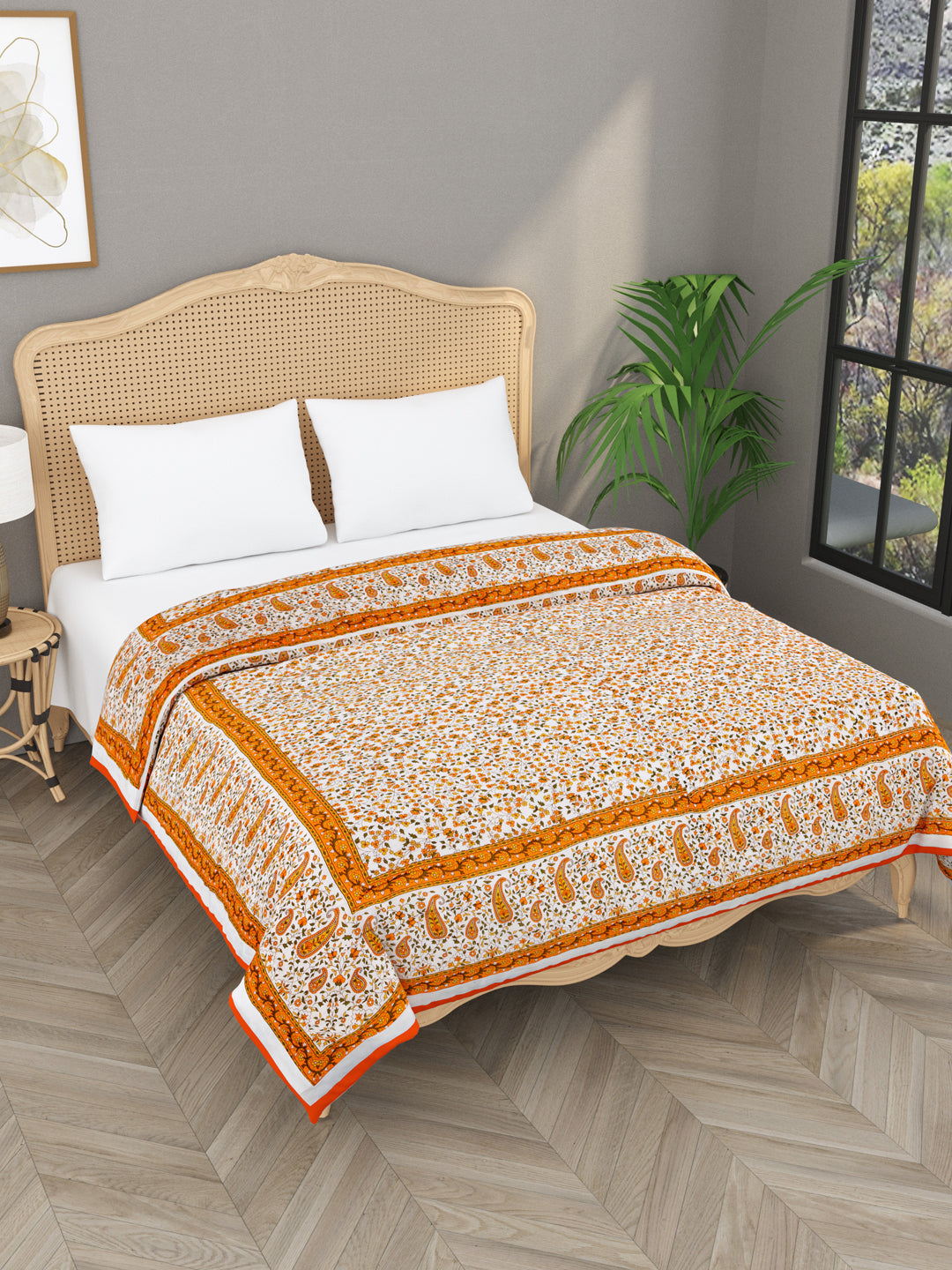 Floral Printed Double Bed Cotton Quilt with cotton filling