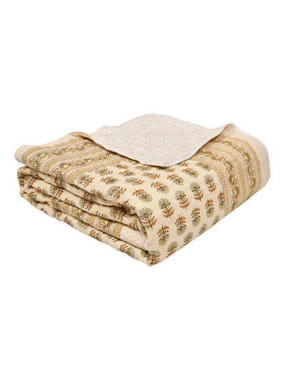 Handblock Printed  Reversible Double Bed Cotton Quilt with cotton filling