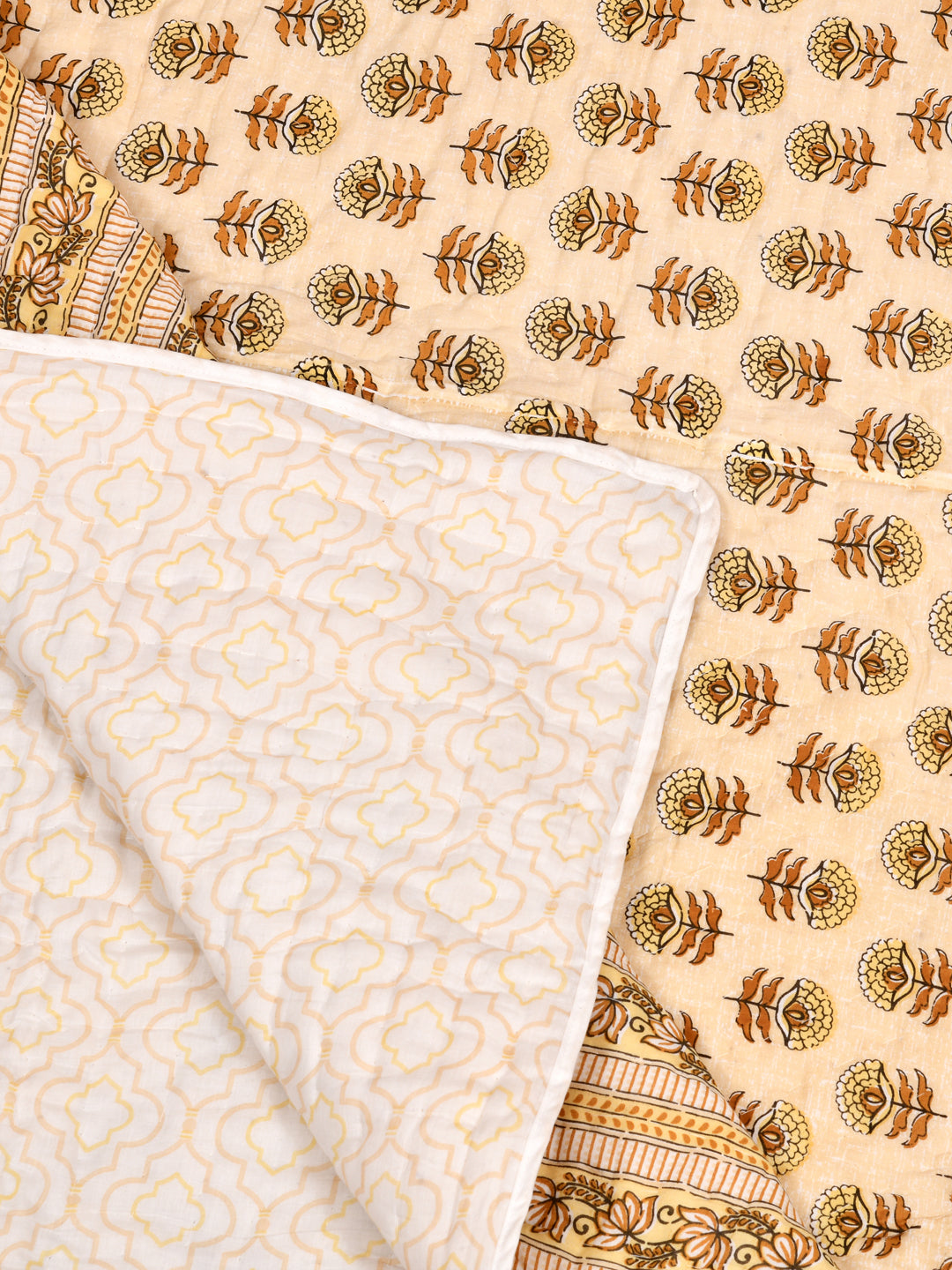 Handblock Printed  Reversible Double Bed Cotton Quilt with cotton filling