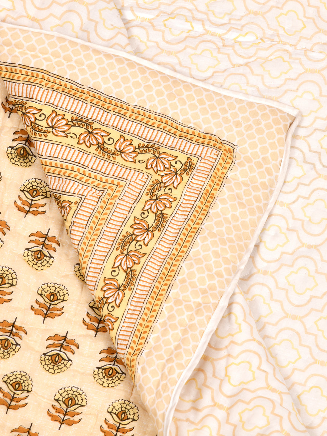 Handblock Printed  Reversible Double Bed Cotton Quilt with cotton filling