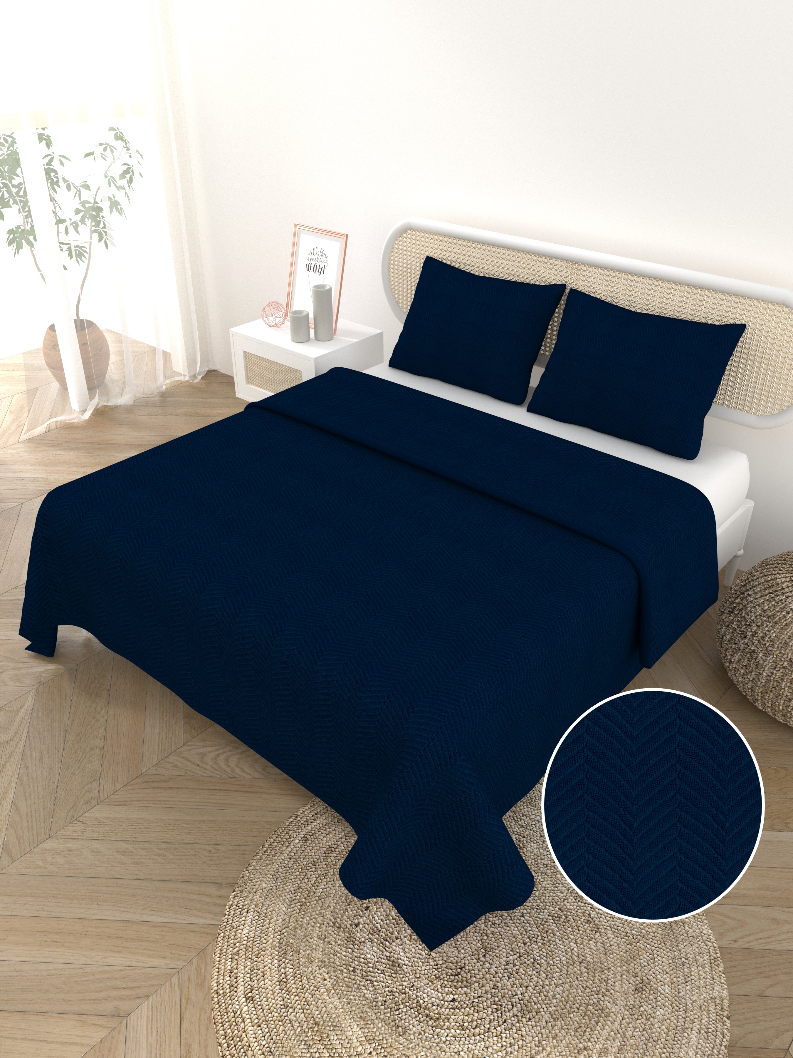 Premium Slub Cotton Bed Cover with 2 Pillow Covers