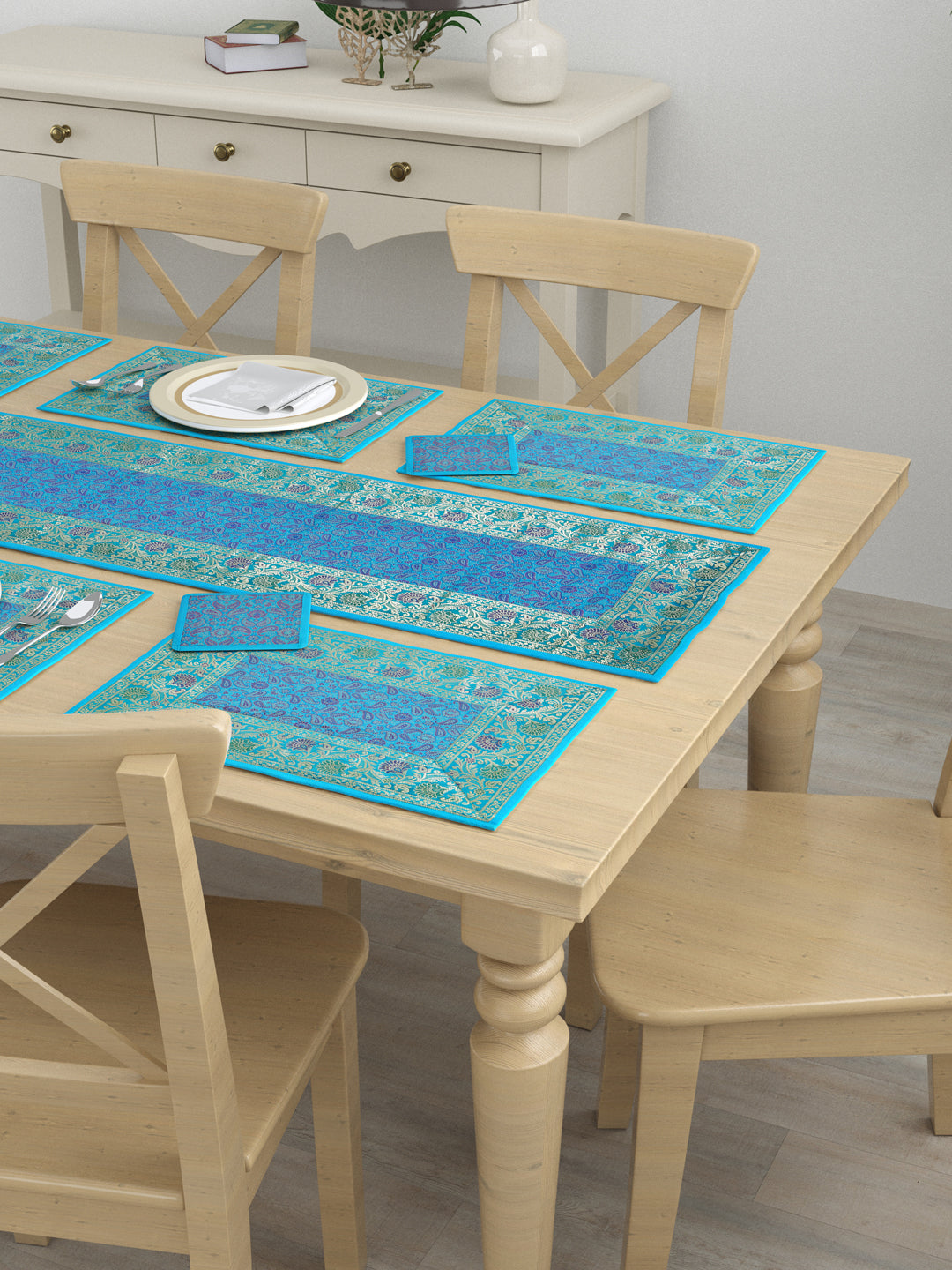 Banarasi Table Set with 1 Runner, 6 mats and 6 coasters