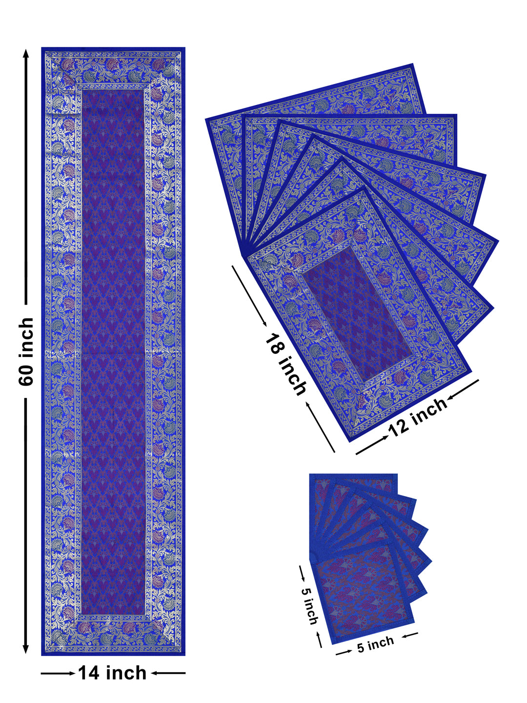 Banarasi Table Set with 1 Runner, 6 mats and 6 coasters