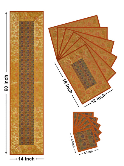 Gift Box with Banarasi Table Set with 1 Runner, 6 mats and 6 coasters