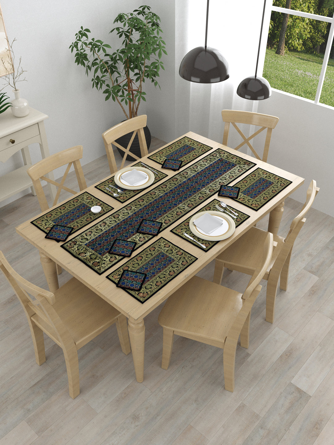 Banarasi Table Set with 1 Runner, 6 mats and 6 coasters
