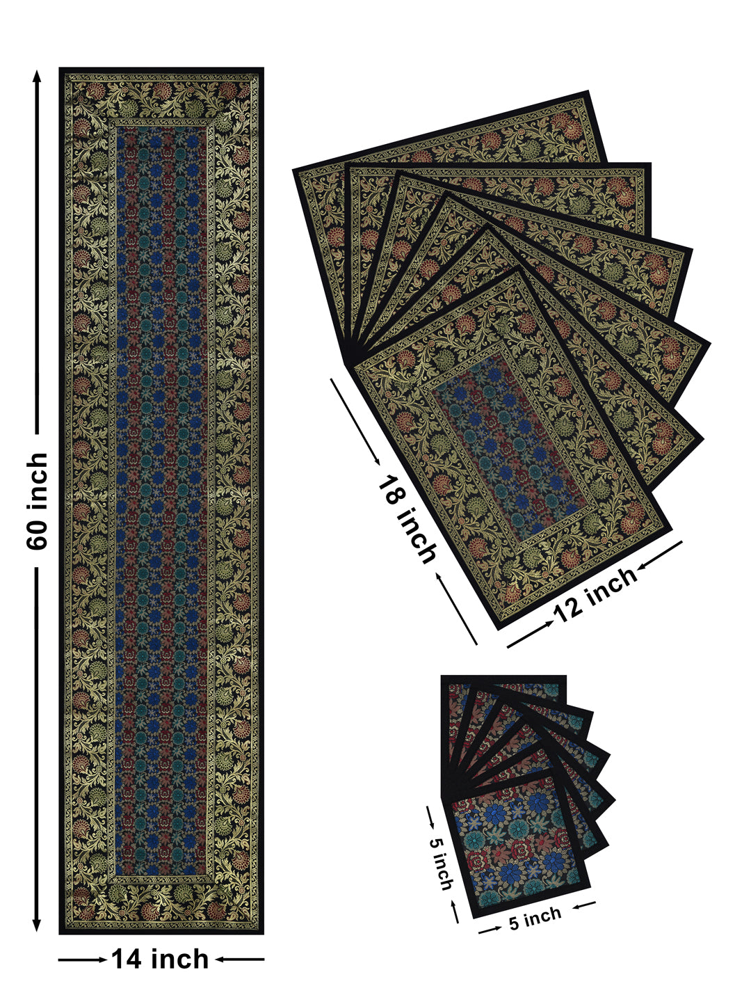 Gift Box with Banarasi Table Set with 1 Runner, 6 mats and 6 coasters