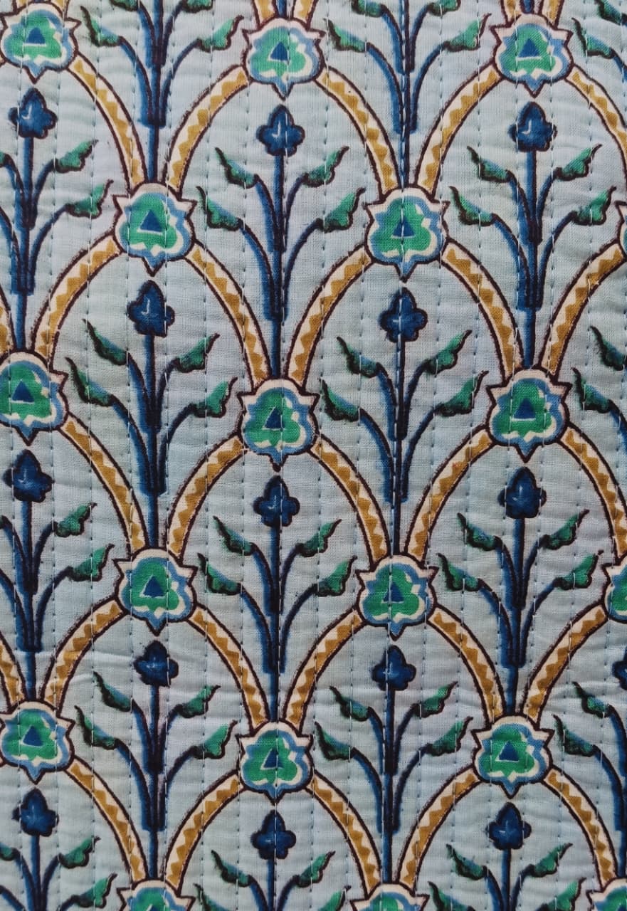 Handblock Printed Quilted Tote Bag without zip/button 17x18x 6 inches