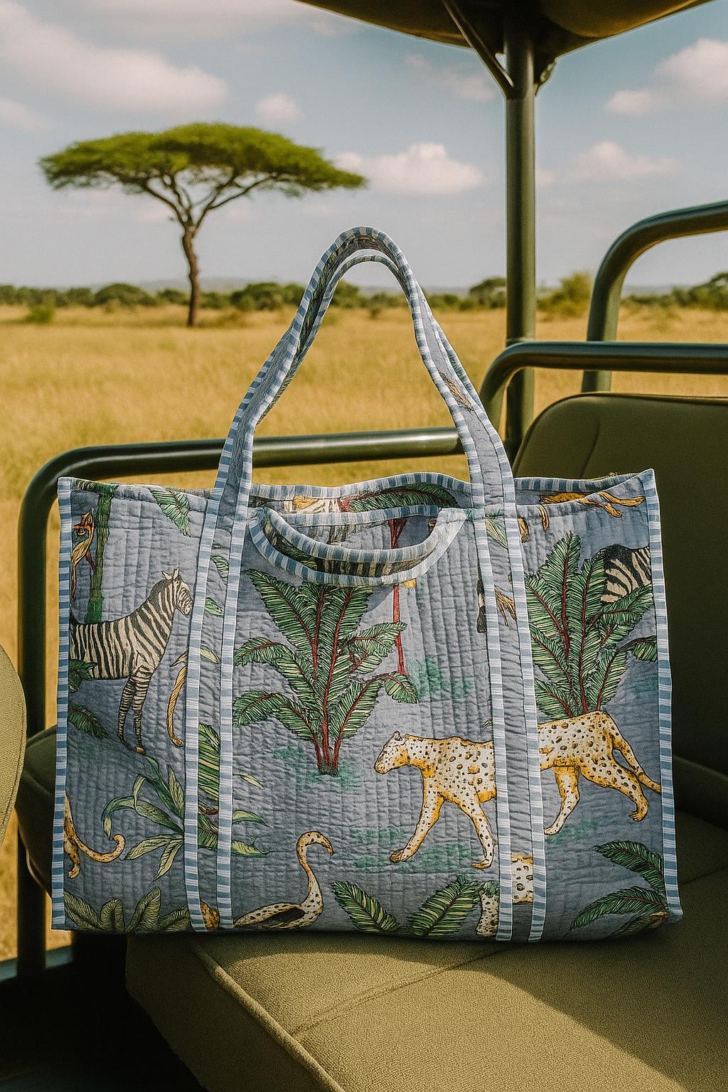 Handblock Printed Quilted Tote Bag without zip/button 17x18x 6 inches