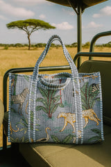Handblock Printed Quilted Tote Bag without zip/button 17x18x 6 inches