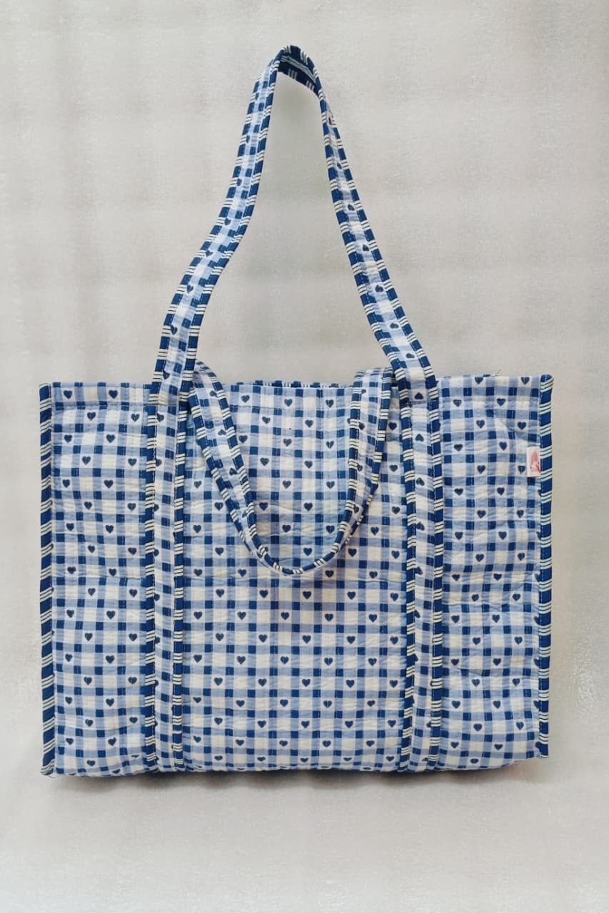 Handblock Printed Quilted Tote Bag without zip/button 17x18x 6 inches
