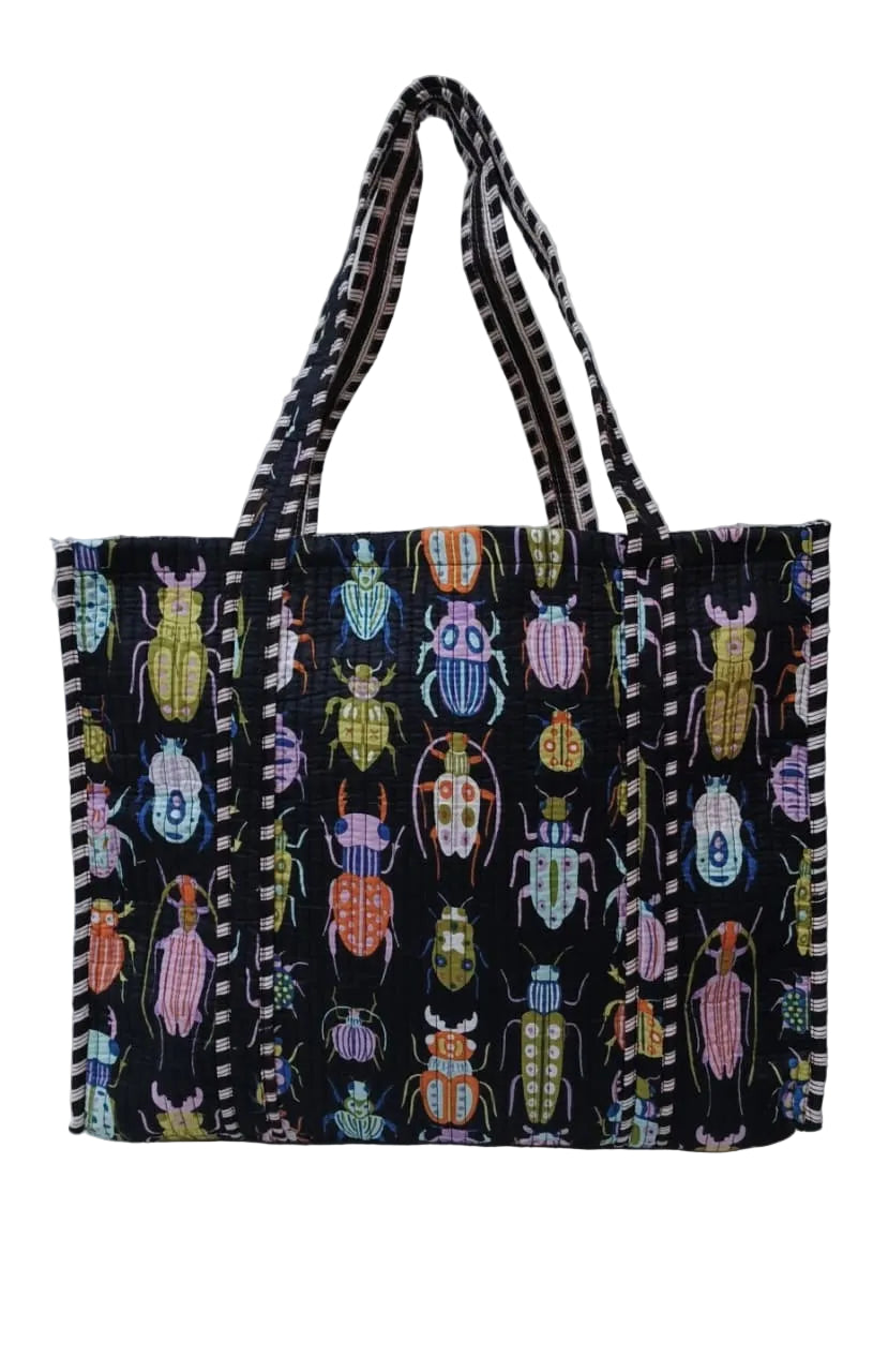Handblock Printed Quilted Tote Bag without zip/button 17x18x 6 inches