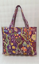 Handblock Printed Quilted Tote Bag without zip/button 17x18x 6 inches