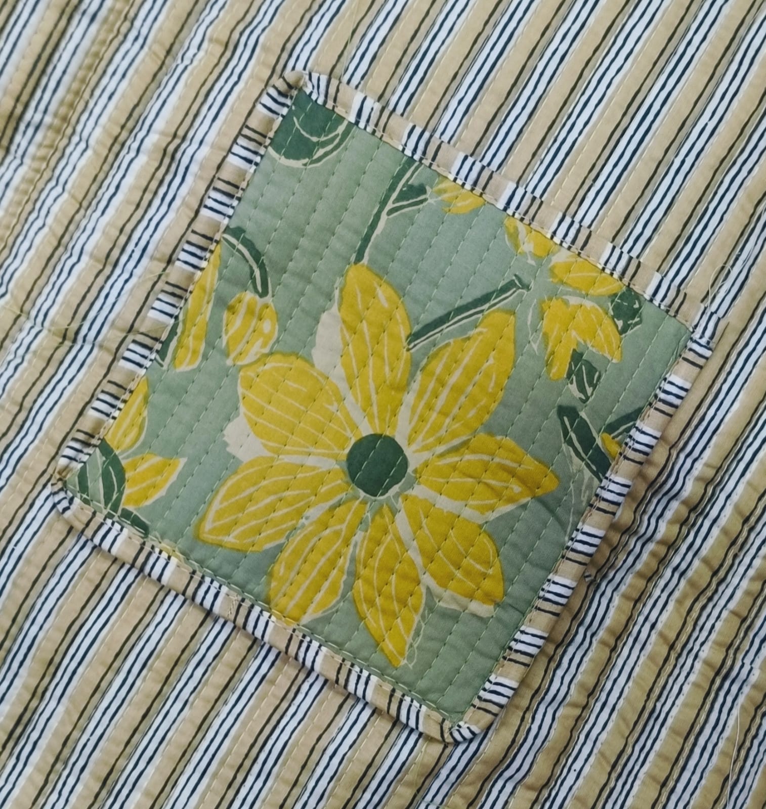 Handblock Printed Quilted Tote Bag without zip/button 17x18x 6 inches