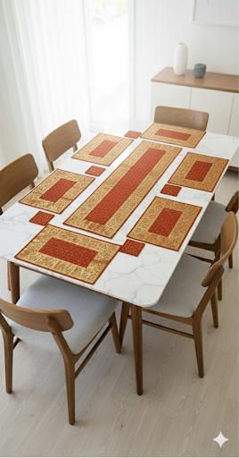 Banarasi Table Set with 1 Runner, 6 mats and 6 coasters