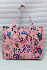 Handblock Printed Quilted Tote Bag without zip/button 17x18x 6 inches