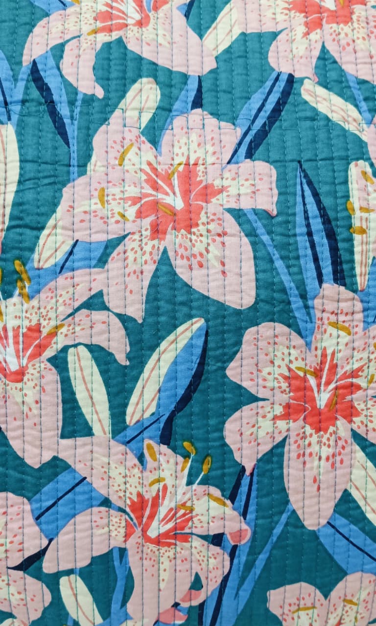 Handblock Printed Quilted Tote Bag without zip/button 17x18x 6 inches