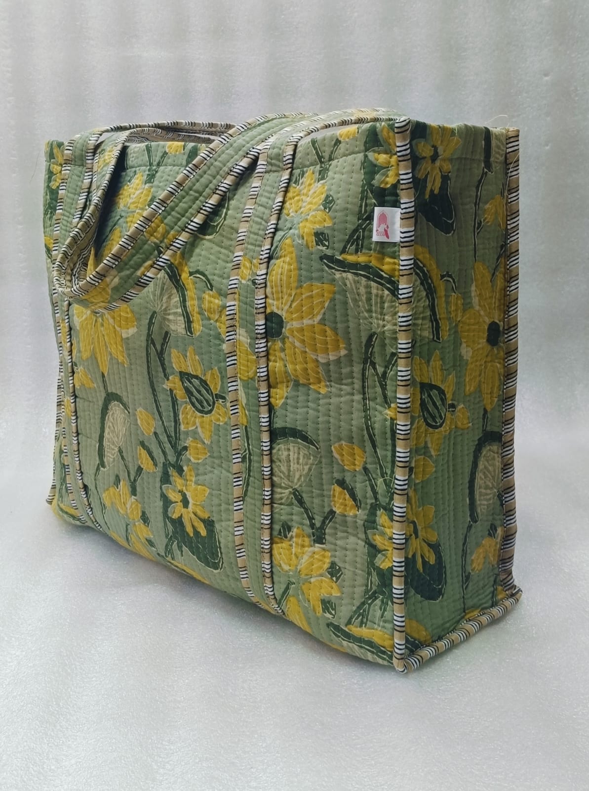 Handblock Printed Quilted Tote Bag without zip/button 17x18x 6 inches