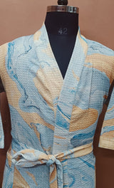 Unisex Marble Print Waffle Cotton Bathrobe- Free Size