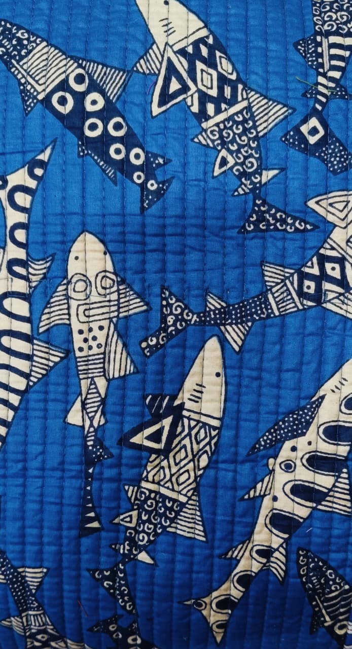 Handblock Printed Quilted Tote Bag without zip/button 17x18x 6 inches