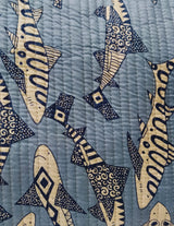 Handblock Printed Cotton Tote Bag with Unique Moon-Shaped Handle- 14x14x6 inches