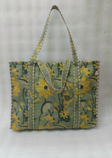 Handblock Printed Quilted Tote Bag without zip/button 17x18x 6 inches