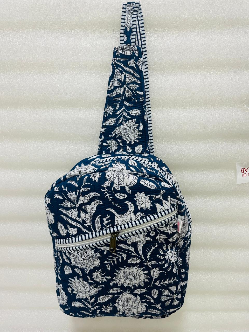 Handcrafted Quilted Cotton One Strap Backpack - 12x9.5x4.5 Inches