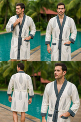 Waffle Cotton Handblock Printed Unisex Bathrobe - Free Size