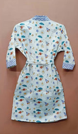 Handblock printed waffle cotton bathrobe for kids - 4-13 years old