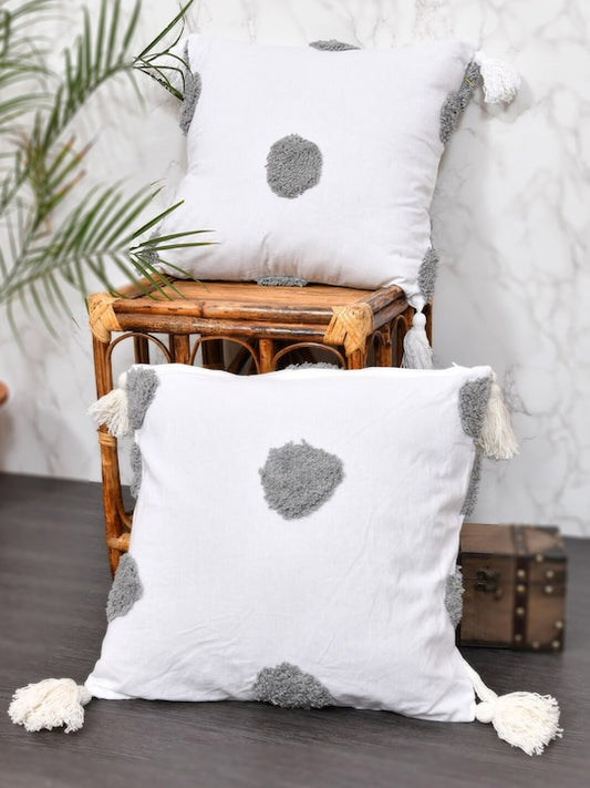 White & Grey Set of 2 Embellished Square Cushion Covers