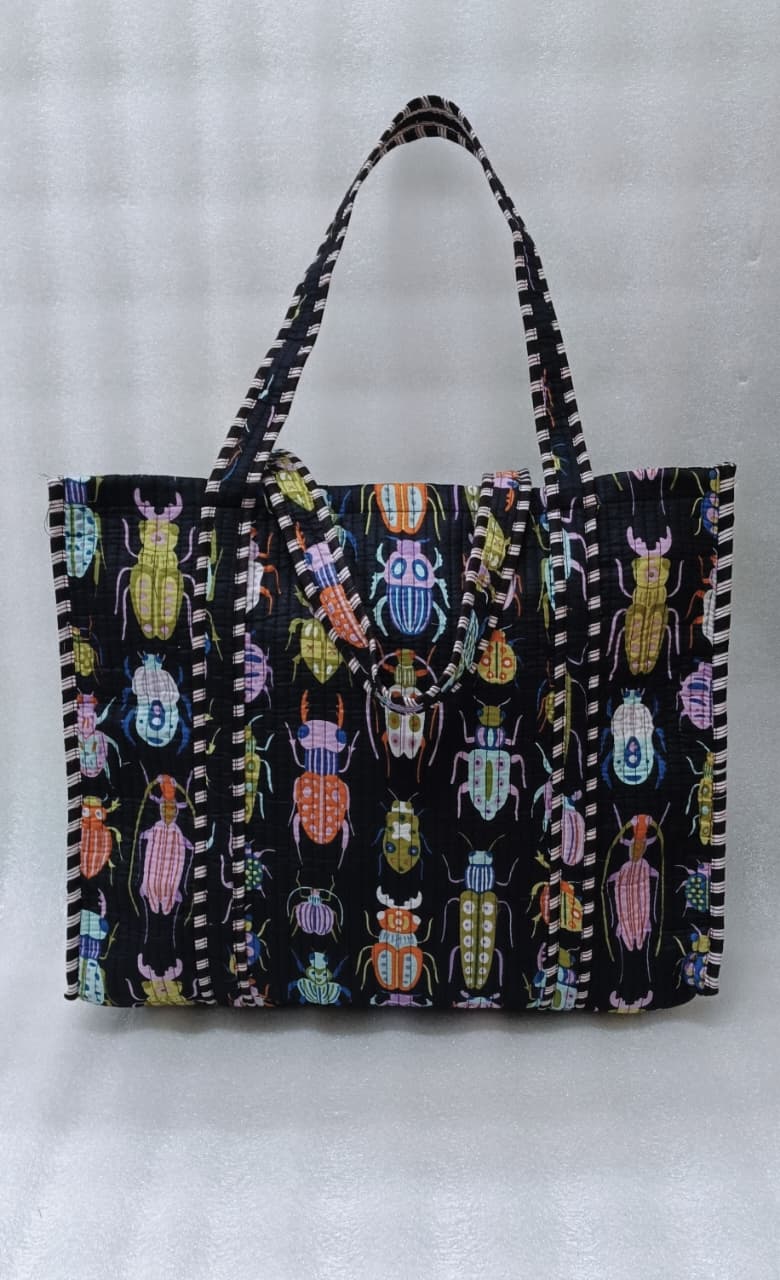 Handblock Printed Quilted Tote Bag without zip/button 17x18x 6 inches