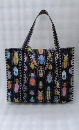Handblock Printed Quilted Tote Bag without zip/button 17x18x 6 inches