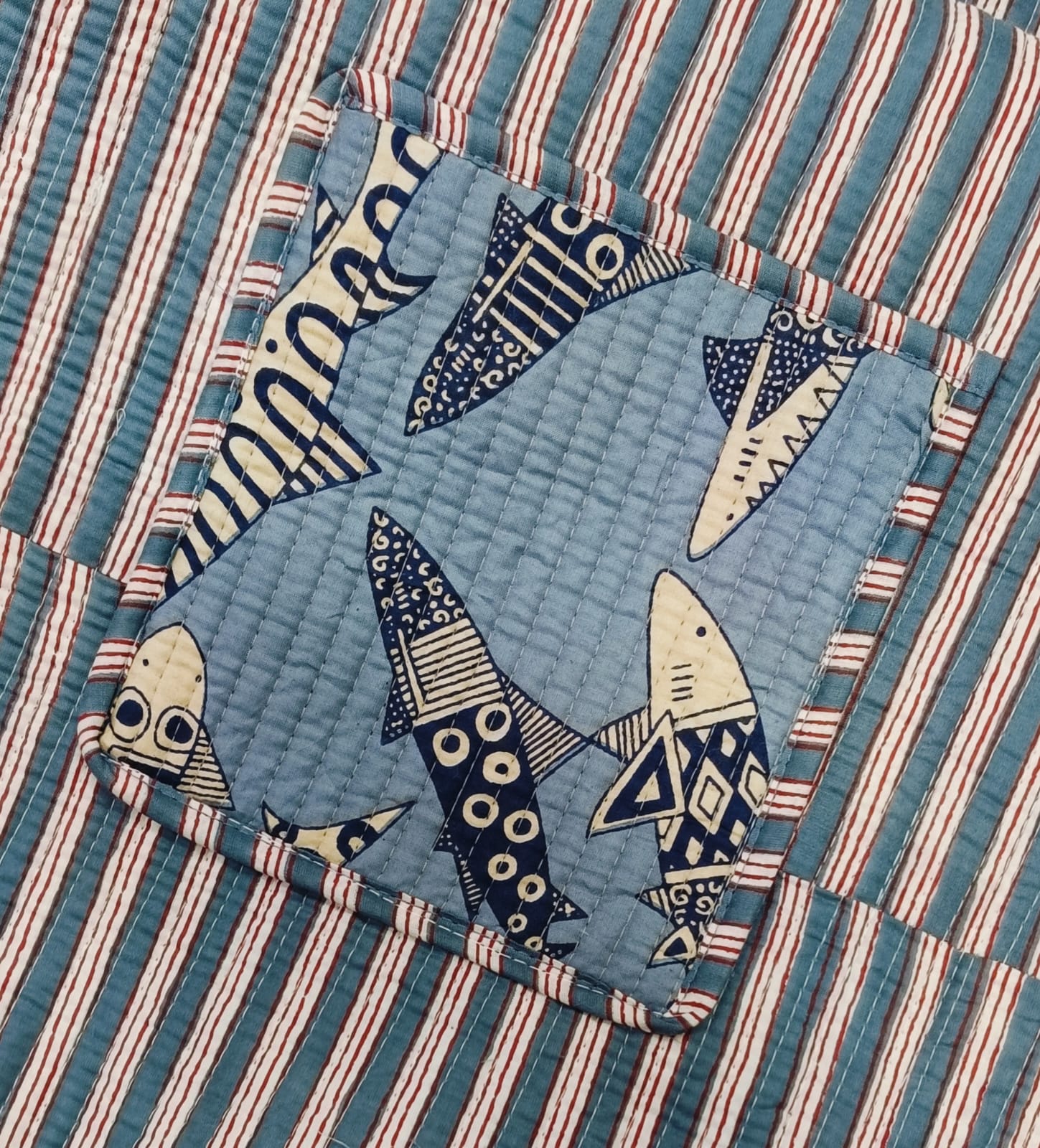 Handblock Printed Quilted Tote Bag with concealed zip ( 17x18x 6 inches)