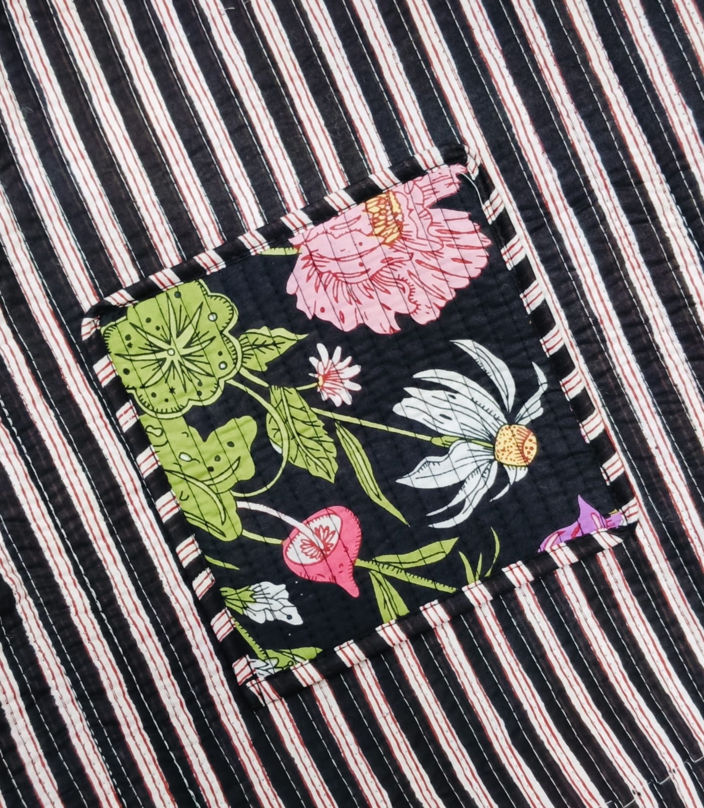 Handblock Printed Quilted Tote Bag with concealed zip ( 17x18x 6 inches)