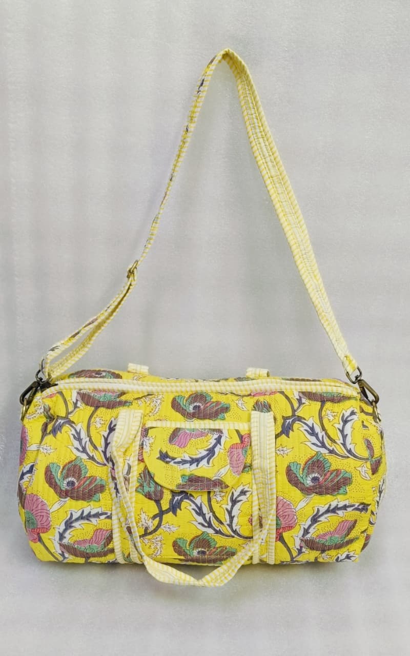Block Printed Quilted Duffle Bag with Concealed Zip
