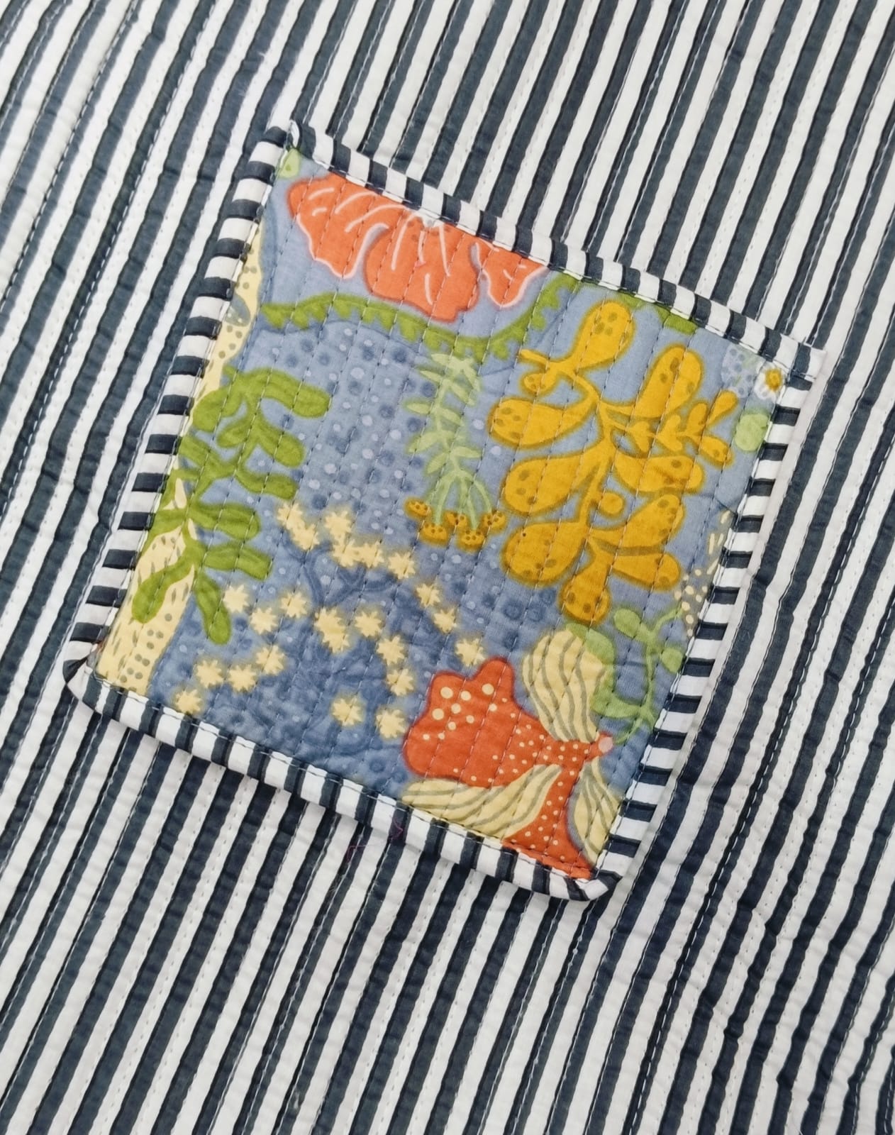 Handblock Printed Quilted Tote Bag without zip/button 17x18x 6 inches