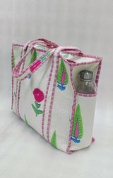 Handblock Printed Quilted Tote Bag with concealed zip ( 17x18x 6 inches)