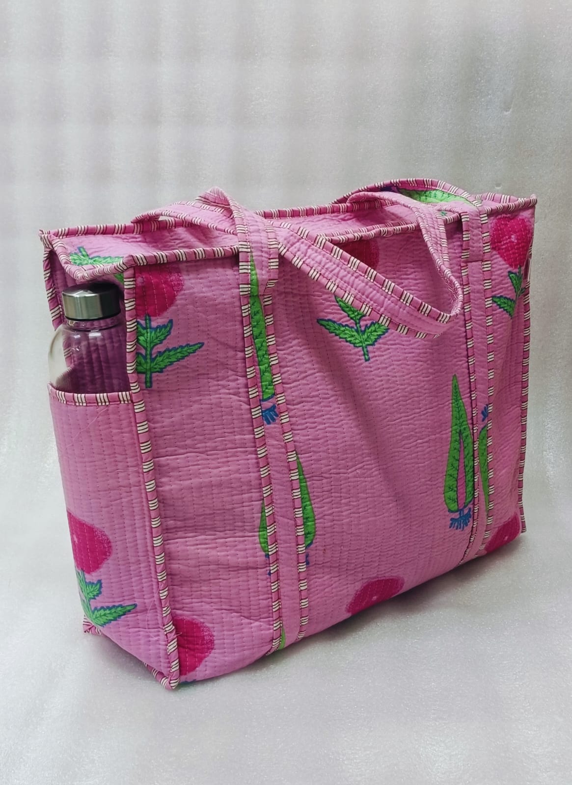 Handblock Printed Quilted Tote Bag with concealed zip ( 17x18x 6 inches)