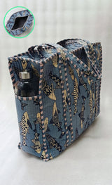 Handblock Printed Quilted Tote Bag with concealed zip ( 17x18x 6 inches)