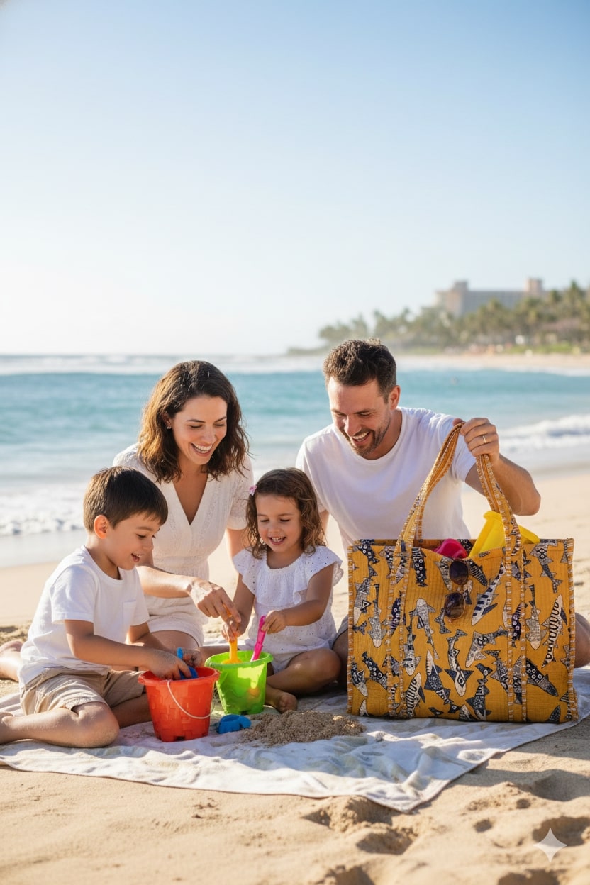 Handblock Printed Quilted Tote Bag without zip/button 17x18x 6 inches