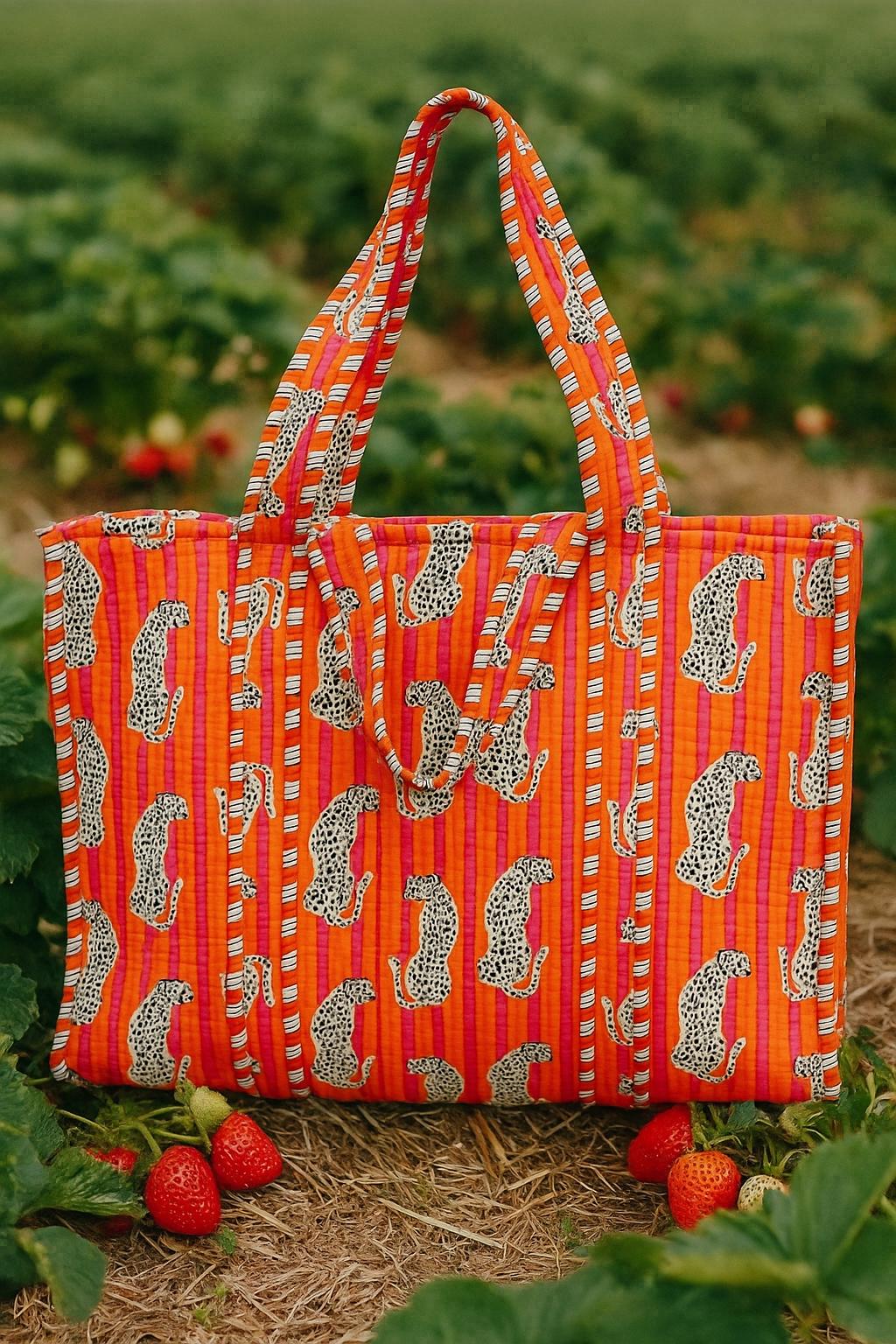 Handblock Printed Quilted Tote Bag without zip/button 17x18x 6 inches