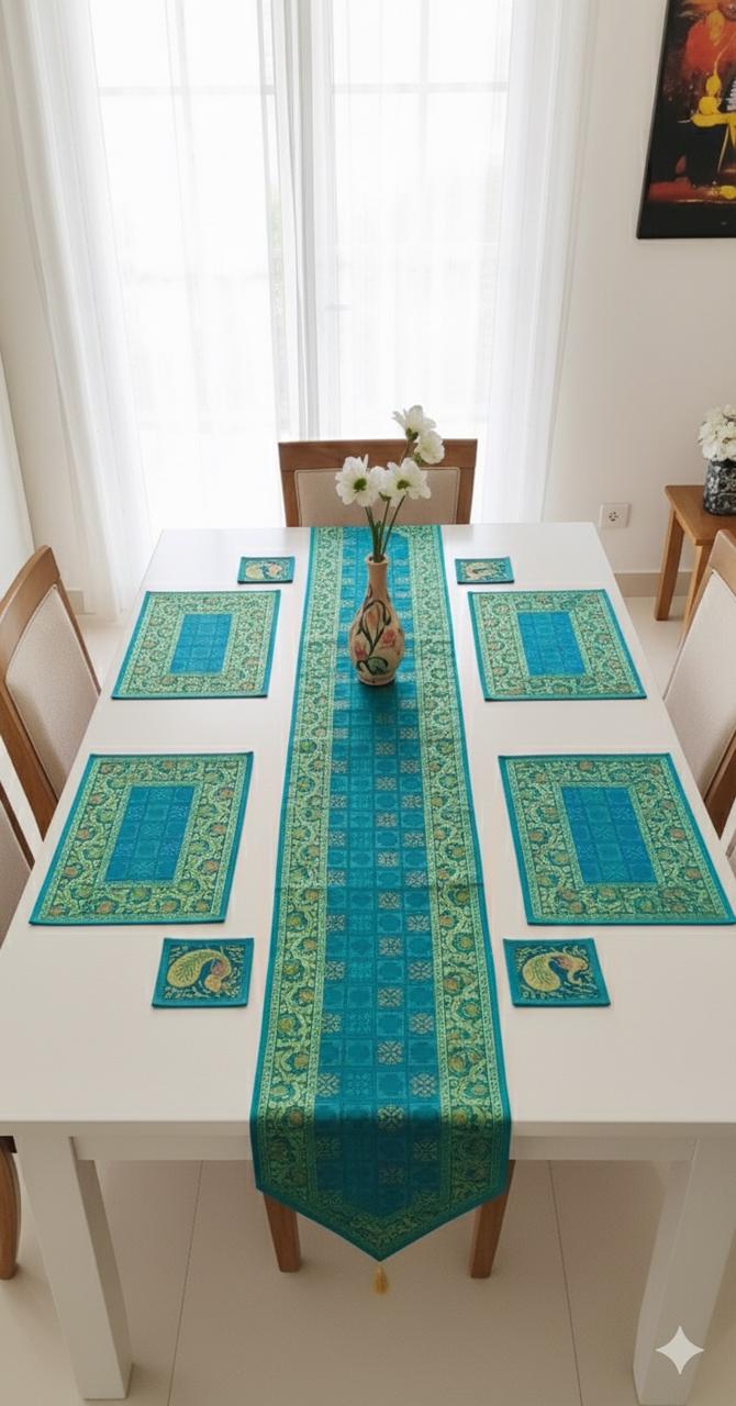 Banarasi Table Set with 1 Runner, 6 mats and 6 coasters