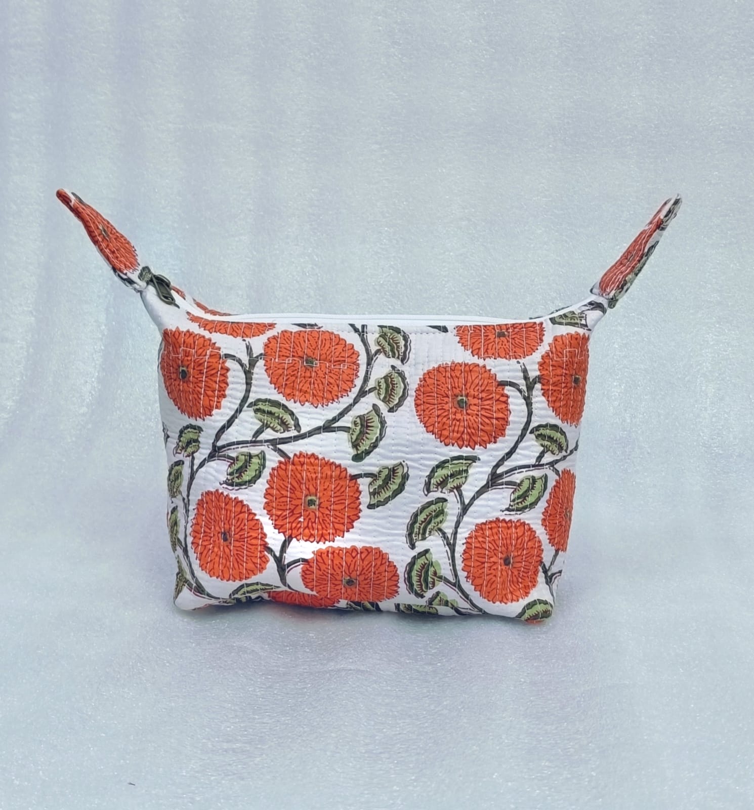 Quilted Block Printed Hobo Pouch with Zip closure and Snap Button