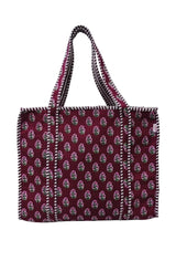 Handblock Printed Quilted Tote Bag with concealed zip ( 17x18x 6 inches)